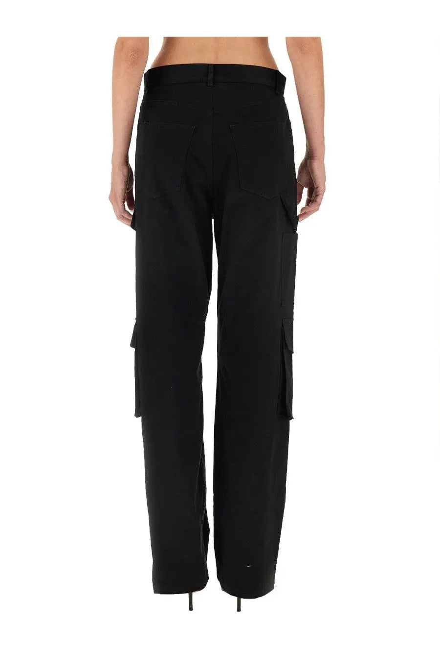 Moschino Jeans women’s black cargo pants with wide legs and multiple side pockets in durable fabric