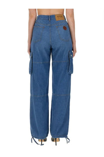 Moschino jeans women’s blue denim cargo pants with side pockets and drawstring cuffs
