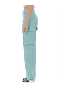 Moschino jeans women’s light blue cargo pants with multiple pockets and relaxed straight-leg cut