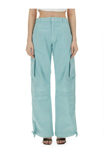 Moschino jeans women light blue cargo pants with multiple pockets and adjustable cuffs in lightweight fabric