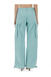 Light blue moschino jeans women’s cargo pants with wide-leg fit large side pockets and tied cuffs