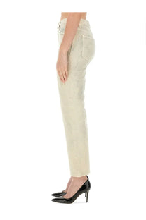 Moschino jeans women’s cropped straight-leg denim jeans in cream with faded wash and classic five-pocket design