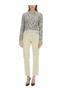 Moschino Jeans women’s cropped shirt in gray with textured black and gray knit pattern and long sleeves