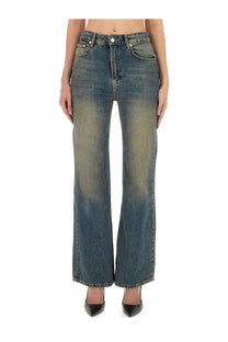 Moschino jeans women’s high-waisted denim jeans in faded blue wash with flared legs