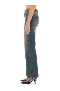 Moschino women’s high-waisted denim jeans in blue with a faded gradient wash from dark to light tones