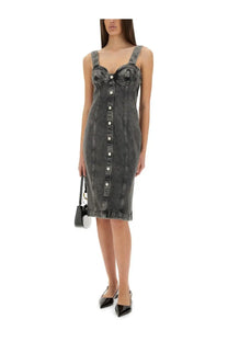 Moschino jeans women’s grey denim midi dress with corset-style front and button detailing
