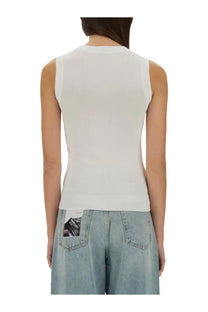 White sleeveless knit top by moschino jeans featuring a simple fitted silhouette in a soft knit fabric