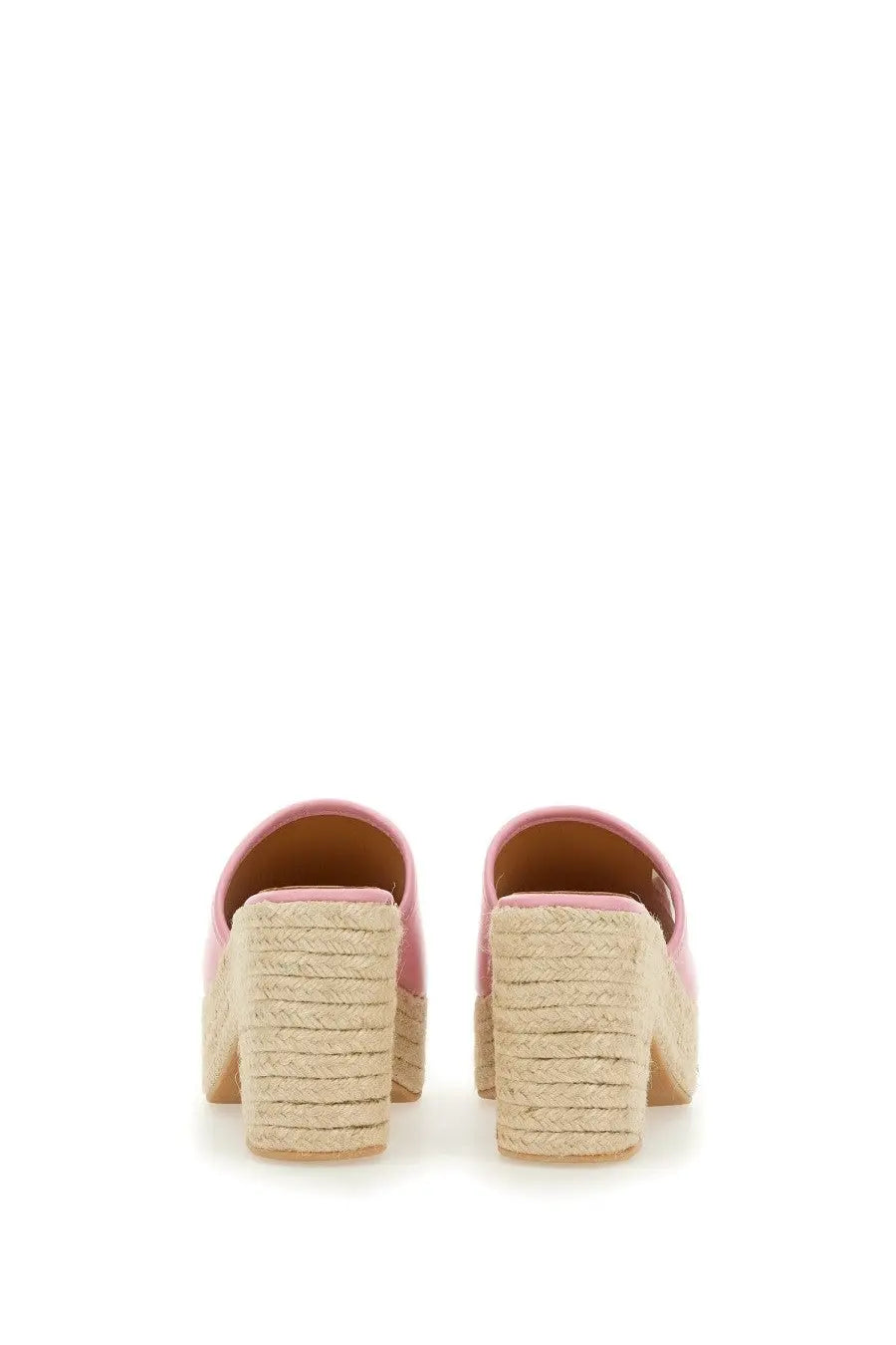 Pink espadrille mules with woven jute heels in leather by moschino jeans women’s sandal blue