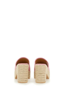 Pink espadrille mules with woven jute heels in leather by moschino jeans women’s sandal blue