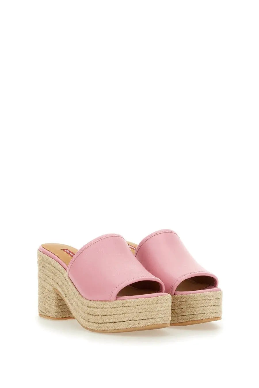 Moschino Jeans women’s pink leather espadrille platform sandals with woven jute heel and sole
