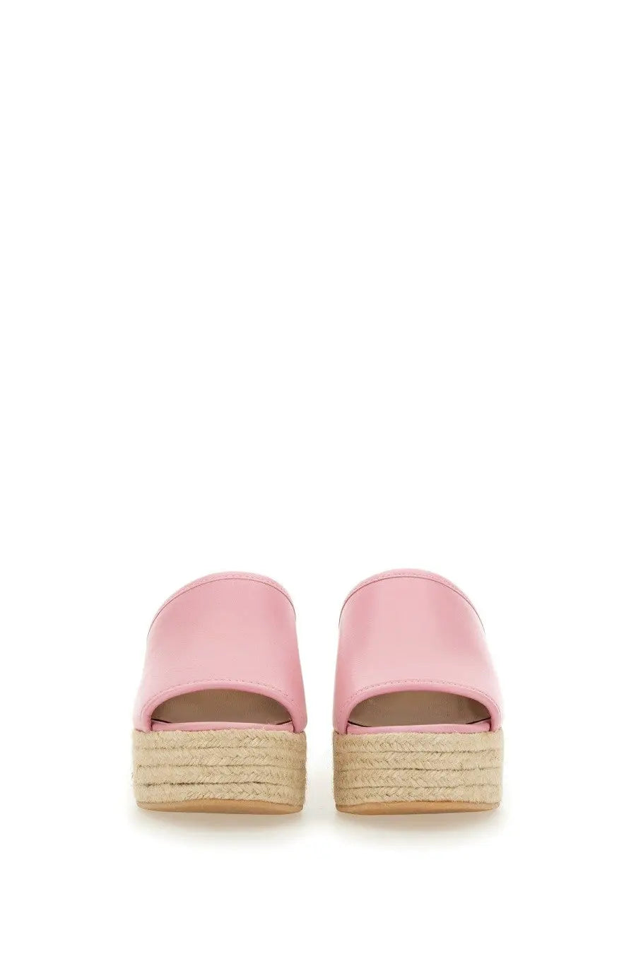 Moschino jeans women leather sandal in blue with pink leather espadrille slide design and woven jute sole