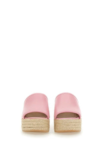 Moschino jeans women leather sandal in blue with pink leather espadrille slide design and woven jute sole