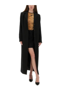 Moschino Jeans women’s black long tailored coat with straight cut and front button closure
