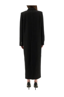 Moschino Jeans women’s black tailored coat with structured silhouette and three-button cuffs in long design