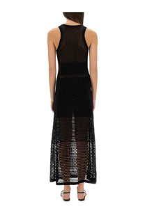 Black knitted maxi dress by Moschino Jeans featuring a mesh panel design for stylish womenswear