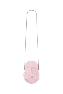Moschino jeans women’s mini bag soft pink structured cap-shaped crossbody with silver chain strap and metallic button closure