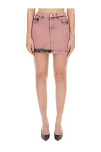 Moschino Jeans women’s pink denim mini skirt with distressed faded finish and frayed hem