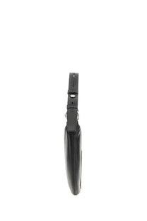 Moschino jeans women’s black nylon crossbody bag with black leather and silver toned minimalist hardware