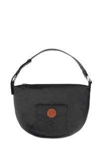 Moschino Jeans women black nylon shoulder bag with front pocket and orange peace sign patch