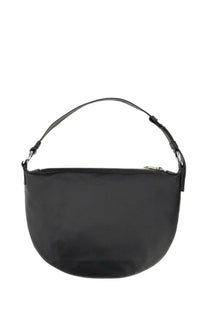 Moschino Jeans women’s black leather shoulder bag with sleek curved design and silver-toned zipper hardware
