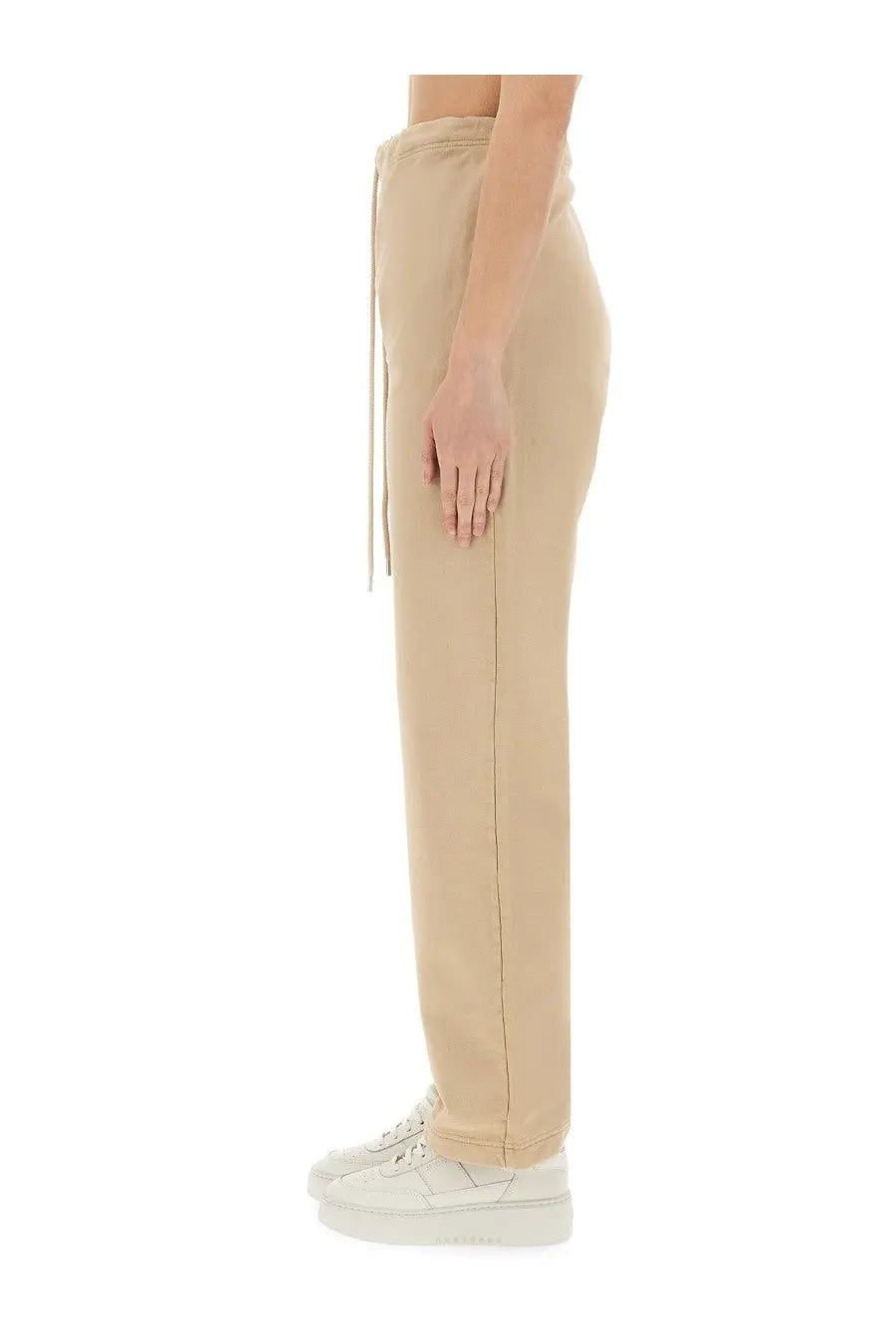 Moschino Jeans women’s beige high-rise jogger pants with drawstring waist and straight-leg cut urban style