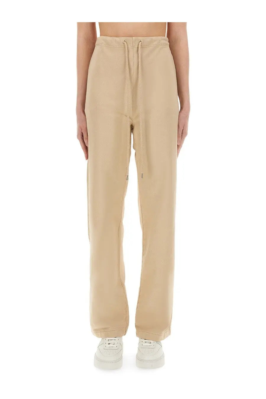 Beige high waisted jogger pants with drawstring waistband and side pockets from Moschino Jeans women urban beige collection