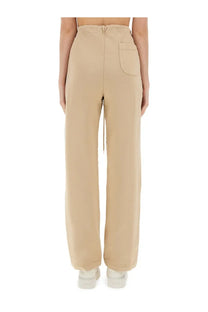 Moschino Jeans women’s beige high-waisted wide-leg trousers with front zipper and side pocket in urban style