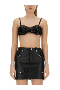 Moschino jeans women’s black strapless bra with glossy textured black sequined finish
