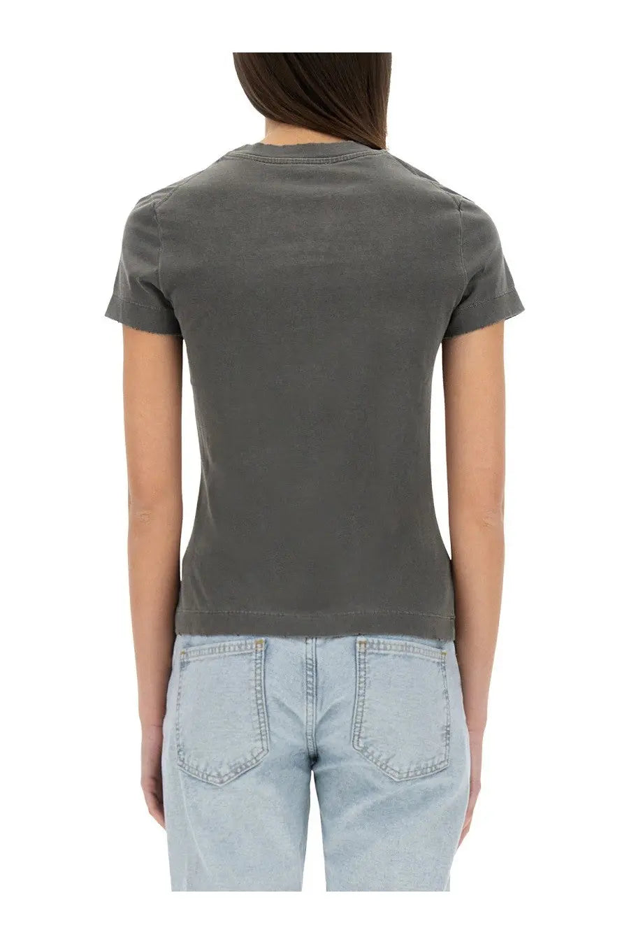 Moschino Jeans women’s black short-sleeved cotton t-shirt with crew neck and subtle shoulder fading