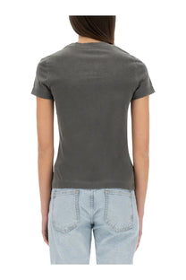 Moschino Jeans women’s black short-sleeved cotton t-shirt with crew neck and subtle shoulder fading