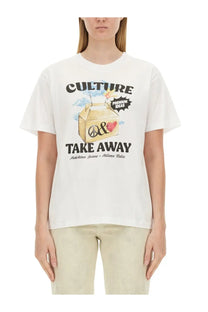 Moschino Jeans women shirt white cotton t-shirt with colorful peace and heart take-out box graphic print