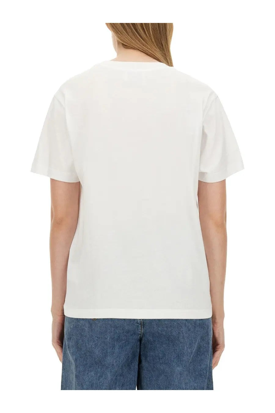 Moschino jeans women’s white cotton t-shirt with a simple crew neck and short sleeves