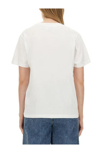 Moschino jeans women’s white cotton t-shirt with a simple crew neck and short sleeves