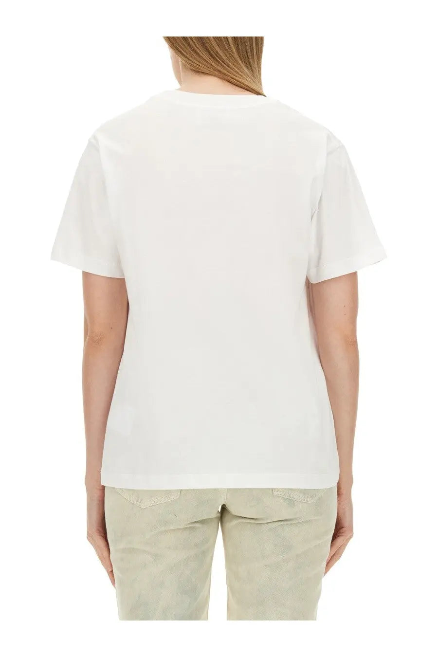White cotton moschino jeans womens shirt with simple minimalist design front view