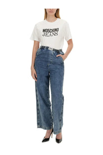 Moschino Jeans women’s white t-shirt with black moschino jeans lettering across the chest