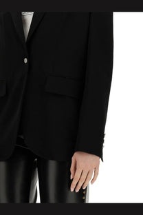 Moschino jeans women’s single breasted black blazer with single button flap pockets and sleek tailored fit