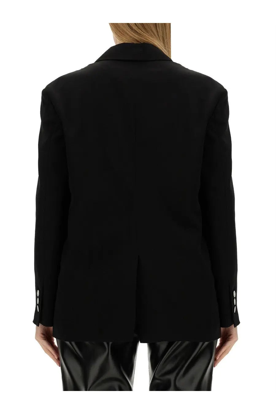 Moschino Jeans women’s black tailored single breasted blazer with structured silhouette and button cuff details