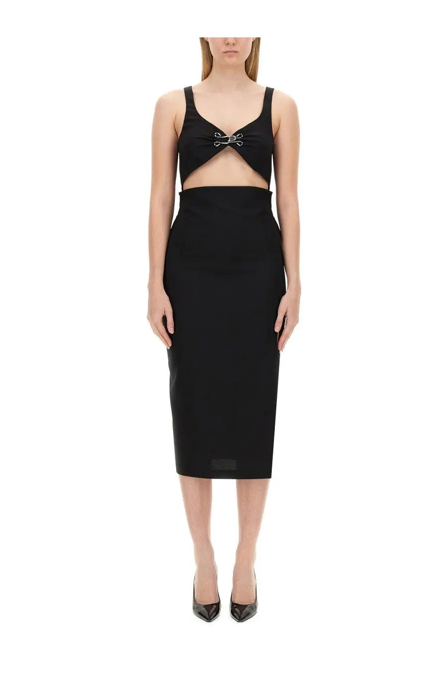 Moschino Jeans women’s black high waist pencil skirt with structured slim fit and sleek silhouette