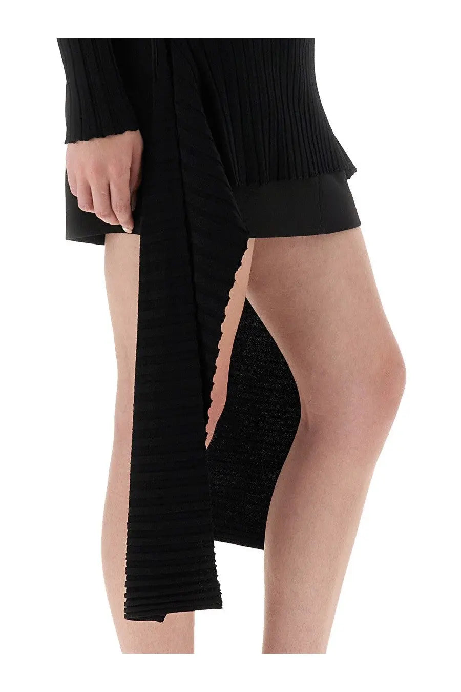 Black ribbed knit dress with asymmetrical cut and side slit from Moschino Jeans womens slim fit shirt black collection
