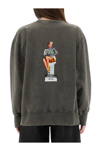 Moschino Jeans women’s olive green sweatshirt with vintage pin-up graphic on the back in soft cotton blend