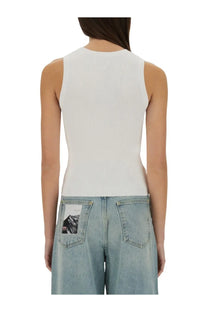 White ribbed knit sleeveless top by Moschino Jeans for women featuring a casual fitted design