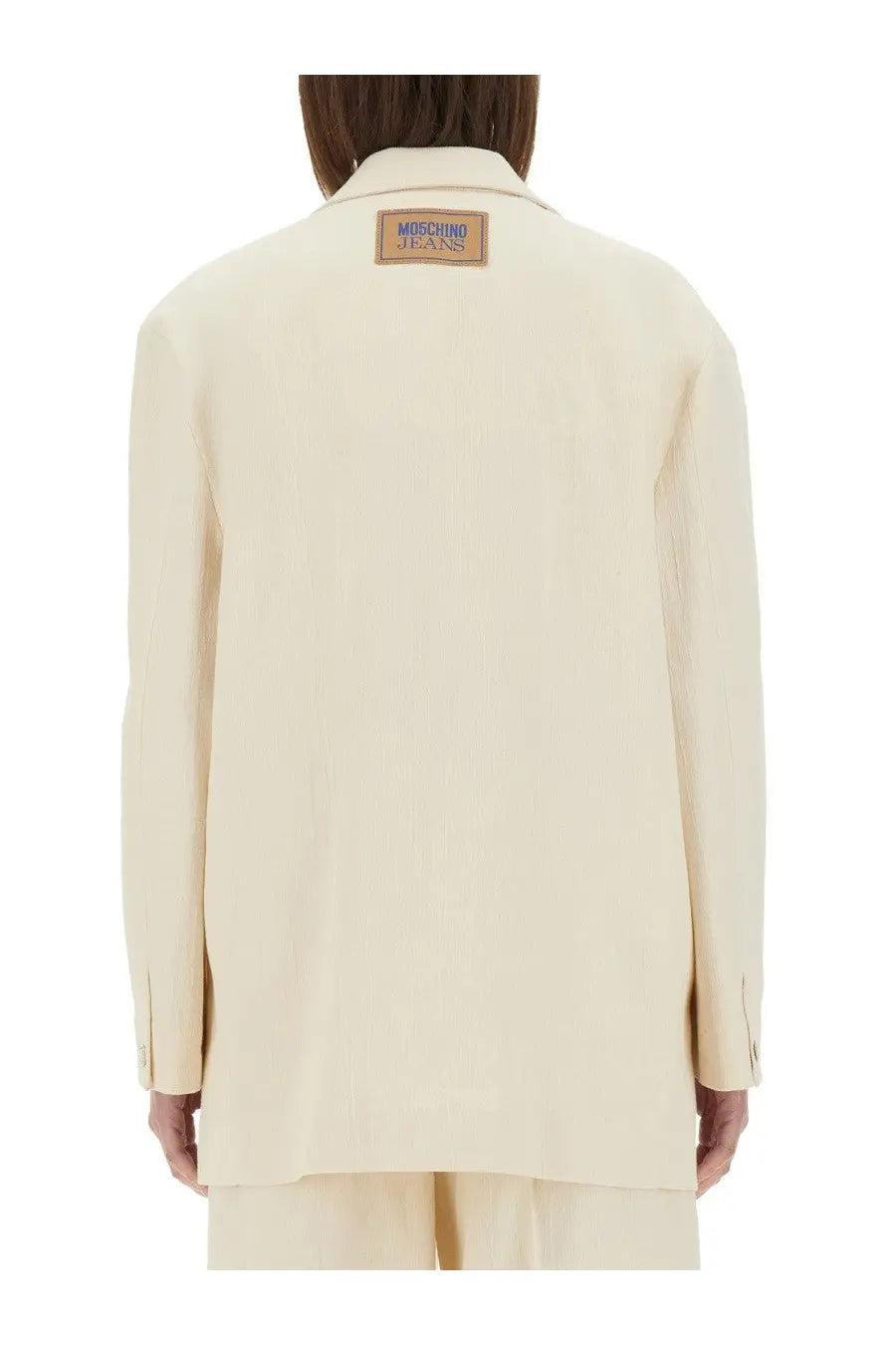 Moschino jeans women’s urban jacket white cream-colored blazer with structured collar and subtle stitching details