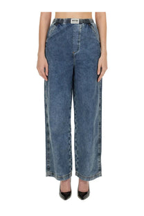 Moschino jeans women’s wide leg blue denim pants with relaxed fit and contrasting dark side stitching