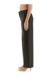 Olive green moschino jeans women’s wide leg trousers with subtle textured weave and tailored fit front view