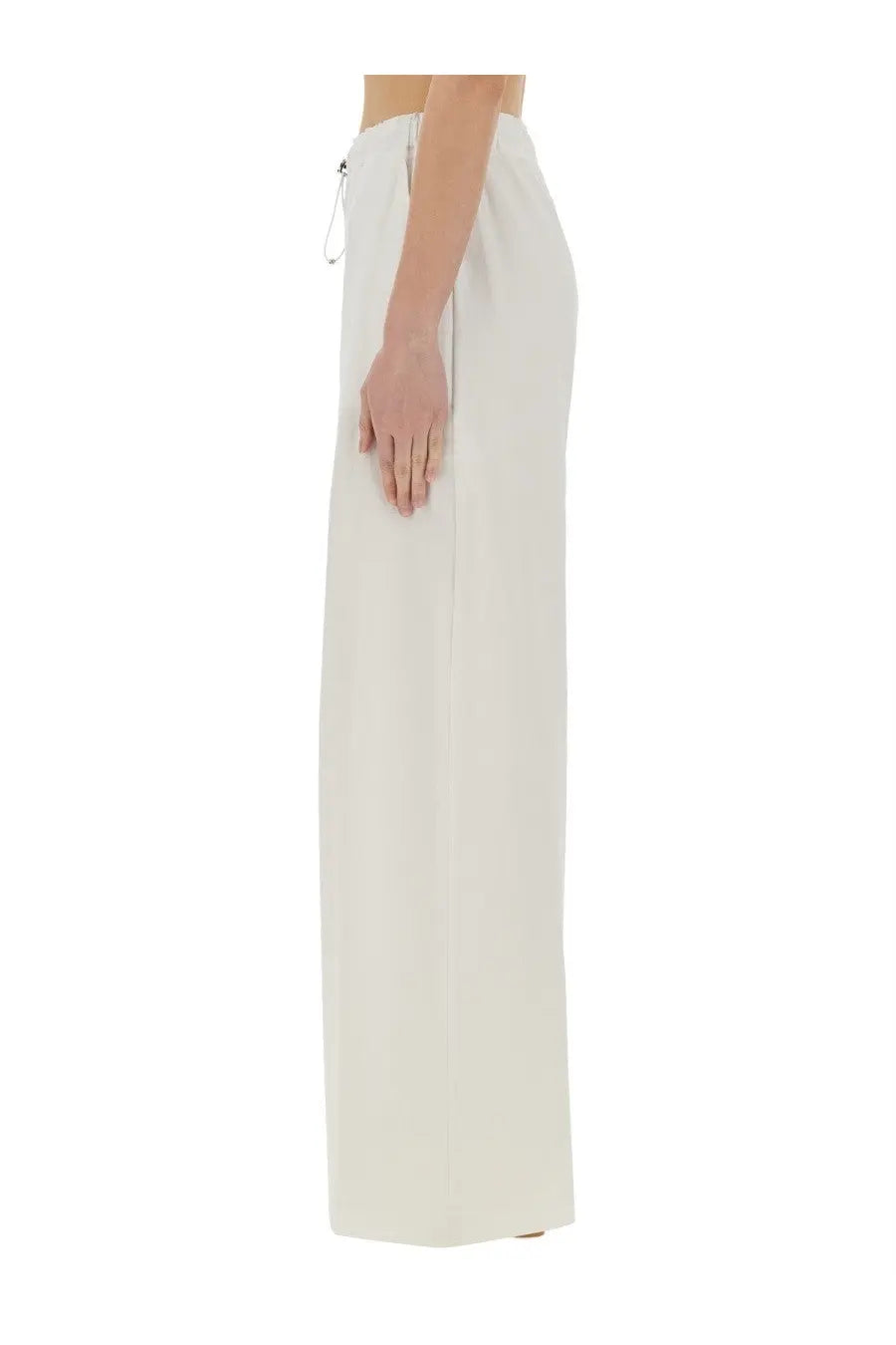 Cream-colored moschino jeans womens wide leg pants with drawstring waistband in white fabric