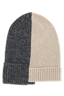 Moschino Jeans women’s wool cap in grey with two-toned dark gray and beige knit and ribbed cuffs