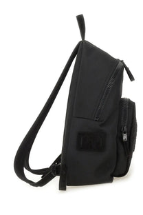 Moschino men’s black nylon backpack with front patch pocket and multiple zippers for secure storage