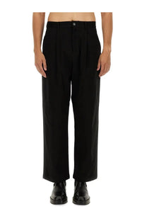 Moschino men’s barcode pant black wide-leg trousers with pleats and a sleek modern cut in smooth fabric