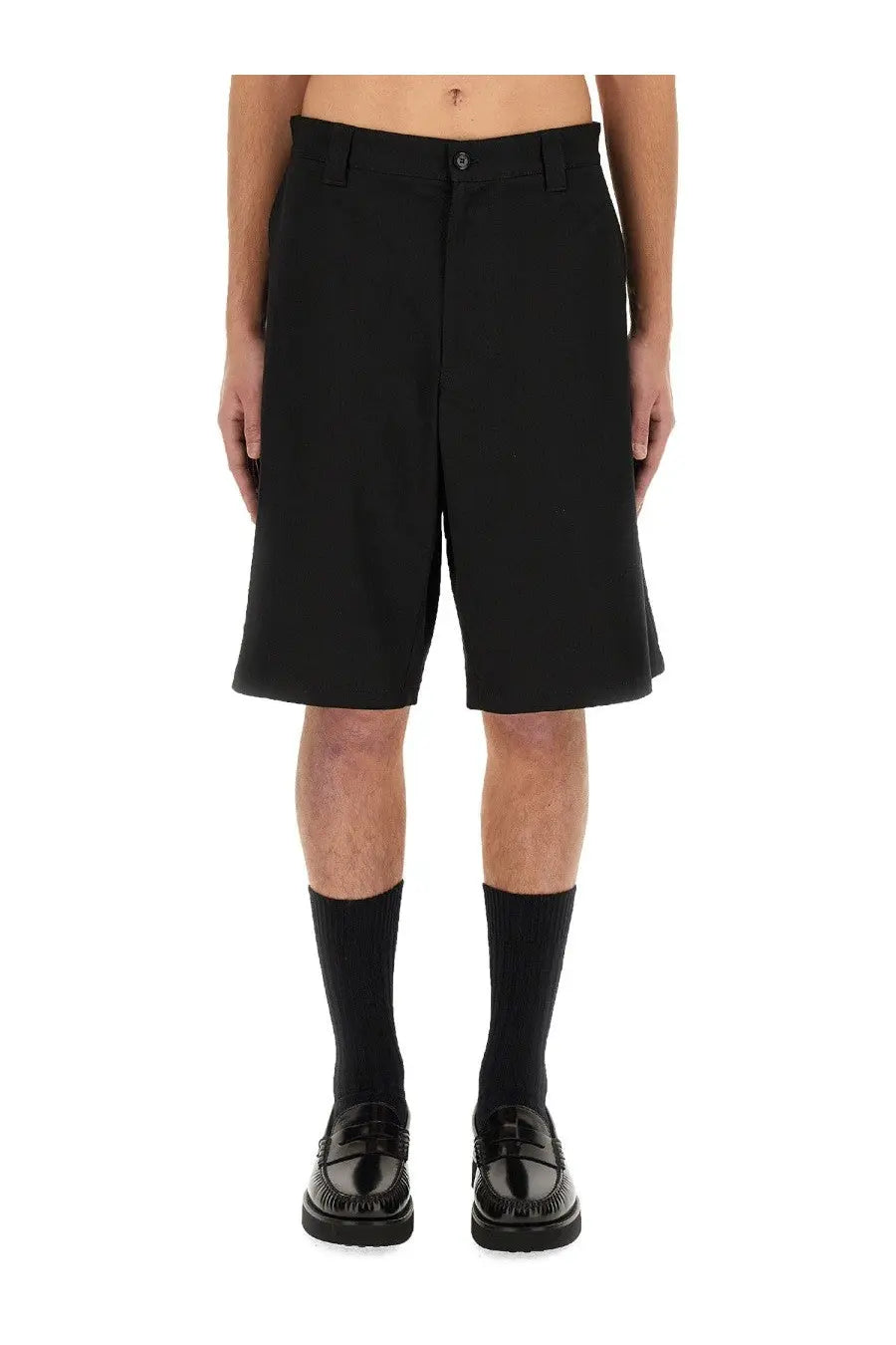 Moschino men’s bermuda black tailored shorts with a clean minimalist design in smooth fabric