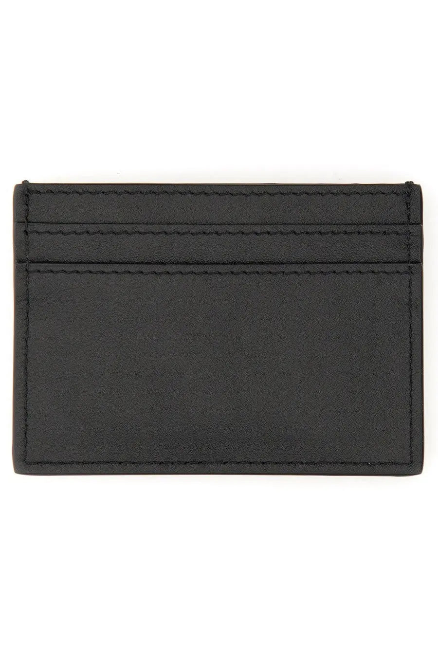 Moschino men’s card holder in black leather with precise stitching and minimalist design